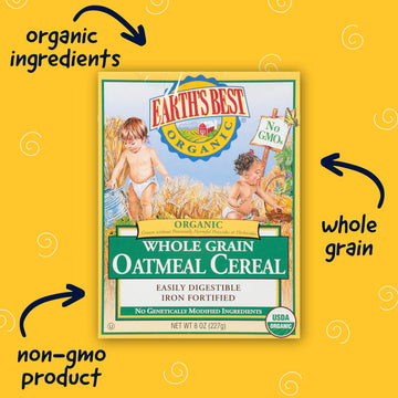 Earth'S Best Organic Baby Food, Whole Grain Oatmeal Cereal, Non-Gmo, Easily Digestible And Iron Fortified 8 Oz Box