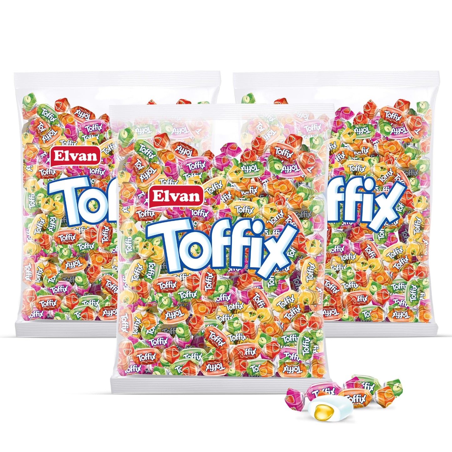 Toffix Fruit Chews Candy 2.2 Pound Pack Of 3 - Individually Wrapped Center-Filled Fruity Chews - Orange, Strawberry, Pineapple,