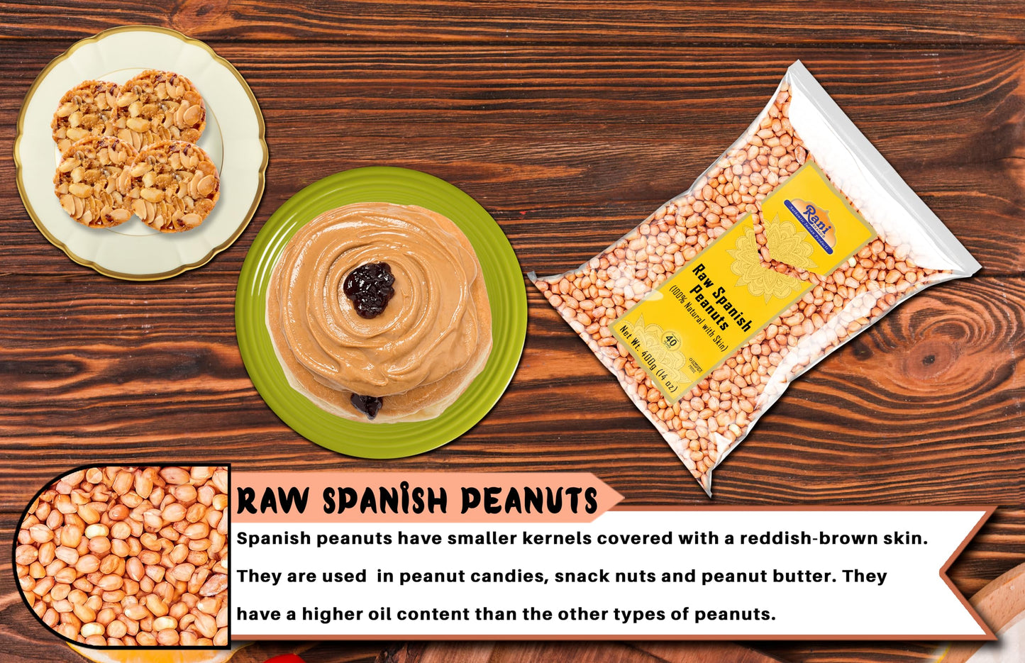 Rani Raw Spanish Peanuts 100% Natural With Skin (Uncooked, Unsalted) 14Oz (400G) ~ Vegan | Gluten Friendly | Fresh Product Of Us