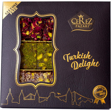 Cerez Pazari Turkish Delight Pistachio With Fantastic Rose & Pomegranate Flavour Experience In Luxury Gift Box 8.8 Oz | Assorted