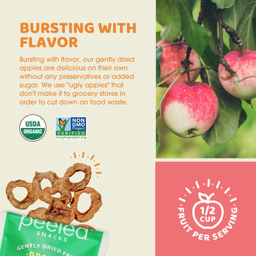 Peeled Snacks Organic Dried Fruit, Apple, 2.8 oz. - Healthy, Vegan Snacks for On-the-Go, Lunch and More