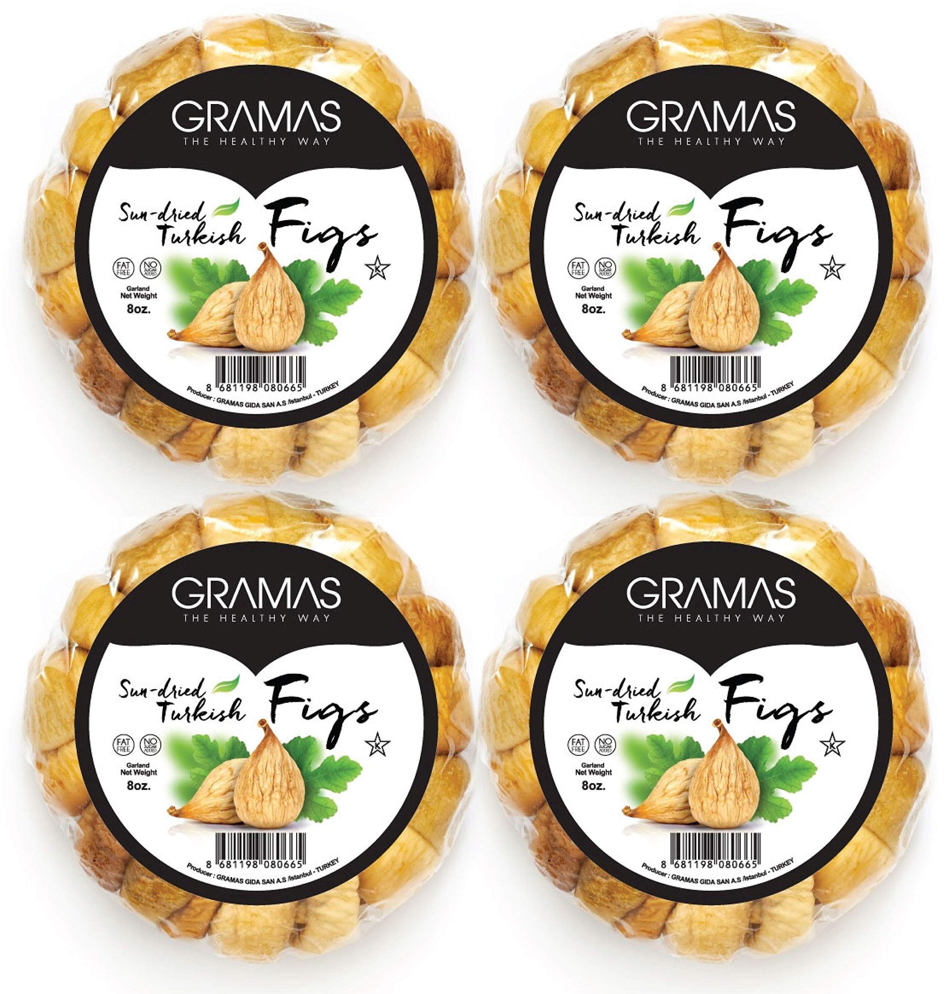 Gramas 2 lbs Natural Sun-Dried Turkish Figs, 4 Individually Packed Gluten-Free Calimyrna Figs, Non-GMO, No Added Sugar, No Sulfu