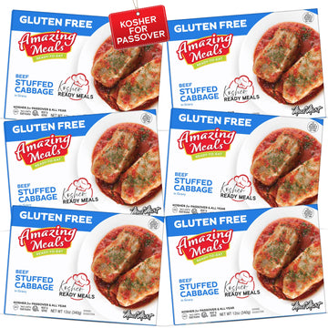 Kosher for Passover Ready Meals - Beef Stuffed Cabbage Rolls in Gravy, MRE Meat Meals Ready to Eat, Gluten Free Food (6 Pack) Pr