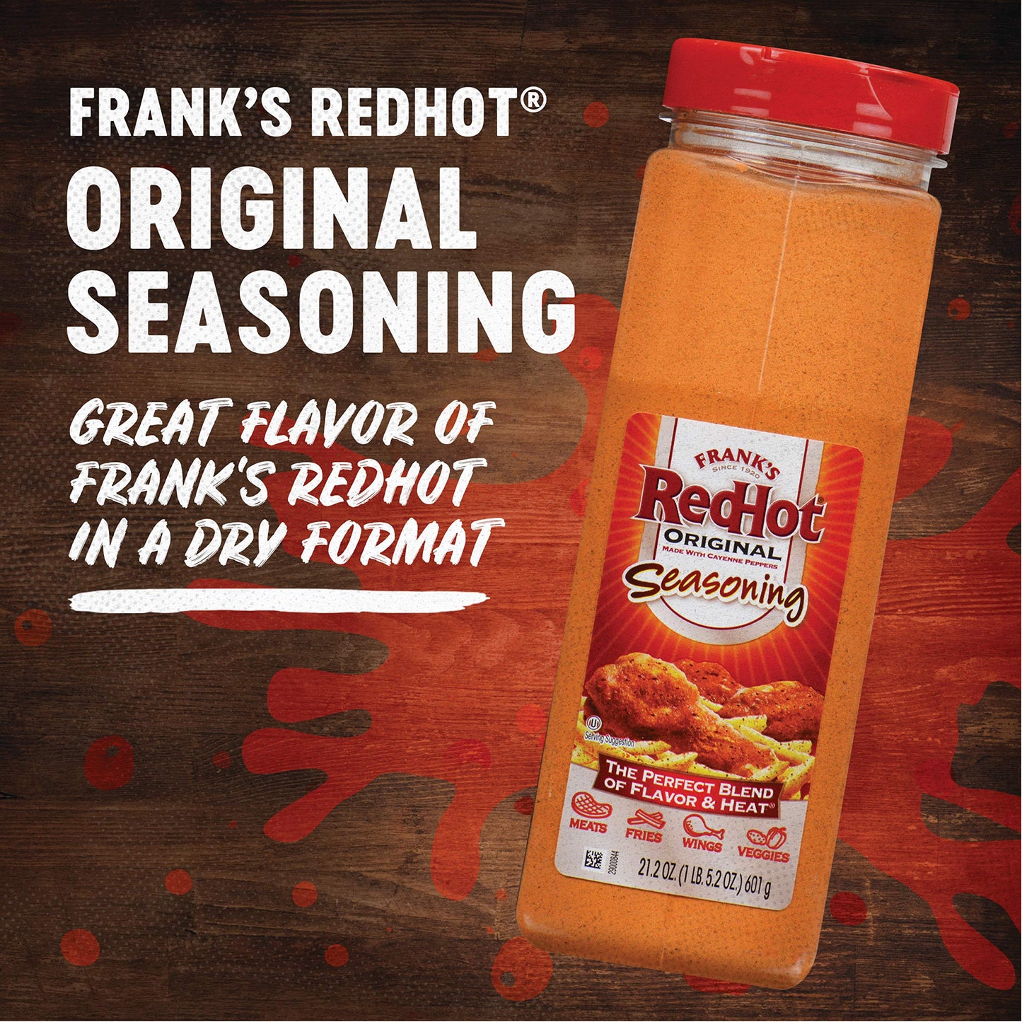 Frank'S Redhot Original Seasoning, 21.2 Oz - One 21.2 Ounce Container Of Hot Sauce Seasoning Blend Of Savory Garlic And Spicy Ca