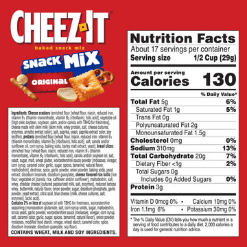 Cheez-It Snack Mix, Lunch Snacks, Family Size, Original, 17.8oz Box (1 Box) (Pack of 2)