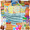 Easter Blue Round Willow Basket (70 ct) Filled with Treats, Snacks, Candy, Peelable Gummies, Marshmallow Gummies, Bunny and More