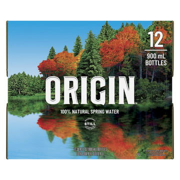 ORIGIN Natural Spring Water, 900 mL, 30.4 Fl Oz, Recycled Plastic Bottle, Pack of 12 - Pure Hydration for Every Occasion