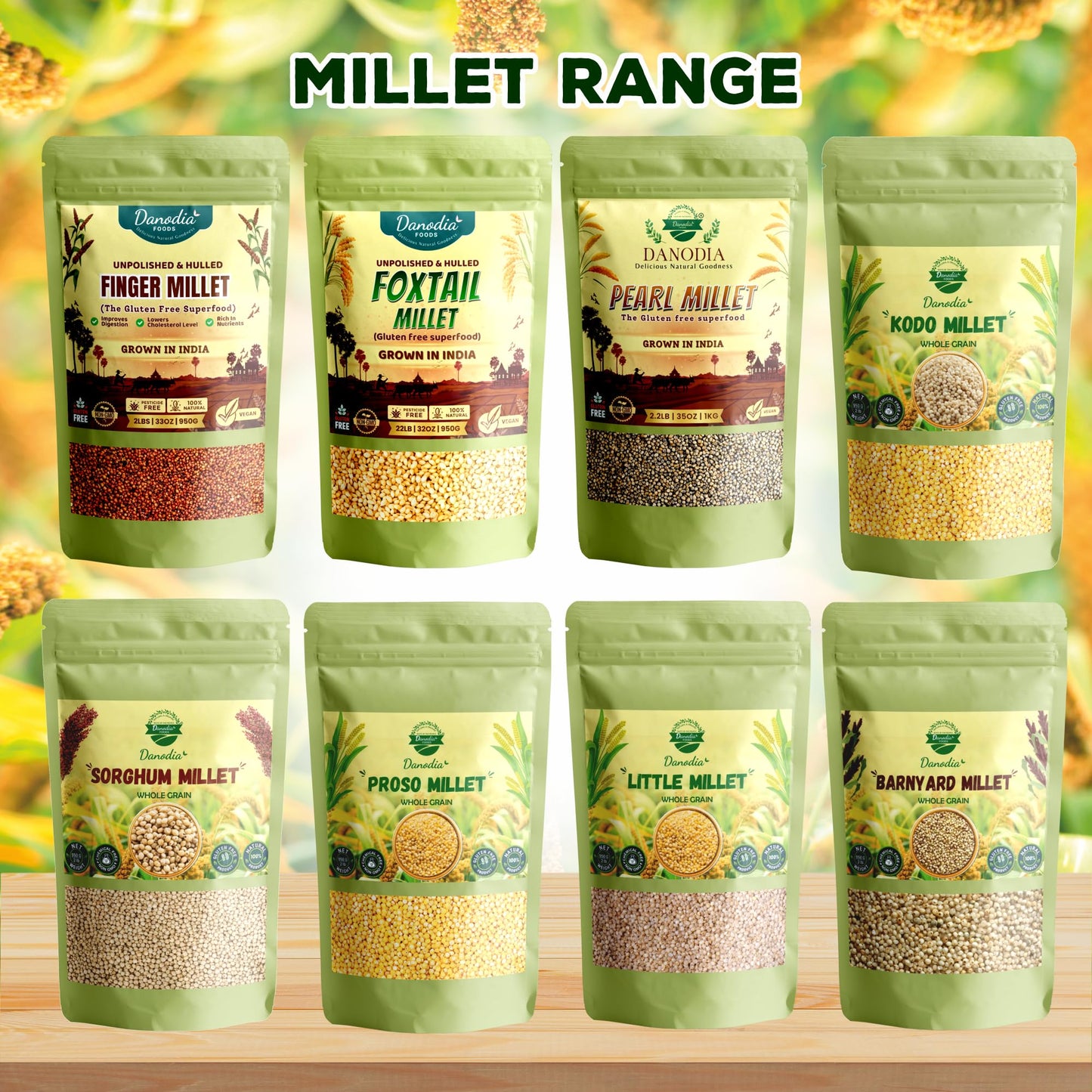 Danodia Foods Organic Proso Millet (2 Lbs | 950G | 33Oz) | Unpolished, Whole Grain, Gluten-Free, Hulled Superfood | Natural, Non-Gmo, Vegan, High Fiber & Protein | Fda Registered