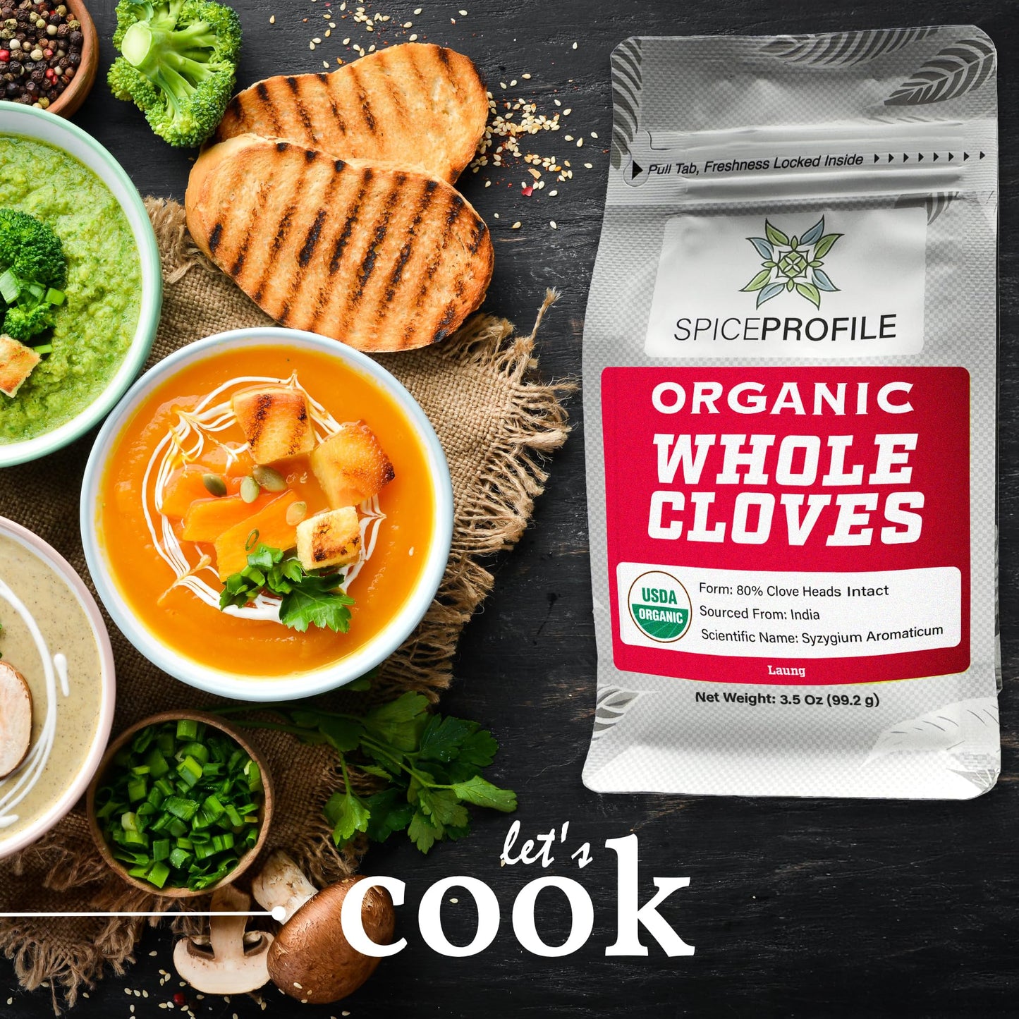 Spice Profile Usda Organic Whole Cloves, Lab Tested, Resealable 3.5 Oz Pouch, Laung, Clavos De Olor