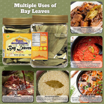 Rani Bay Leaf (Leaves) Whole Spice Hand Selected Extra Large 1.4Oz (40G) Pet Jar ~ All Natural | Gluten Friendly | Non-Gmo | Kosher | Vegan | Indian Origin (Tej Patta)
