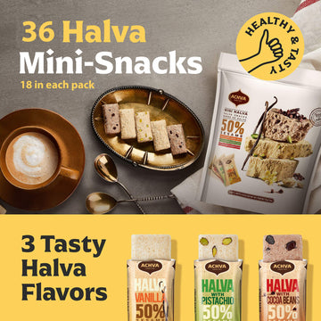 Achva Kosher Vanilla, Cocoa Beans, And Pistachio Mini Halva Bars Snack Bag 18Ct. Each Bar 0.4Oz Net Wt 7.6Oz (Pack Of 2) | Vegan