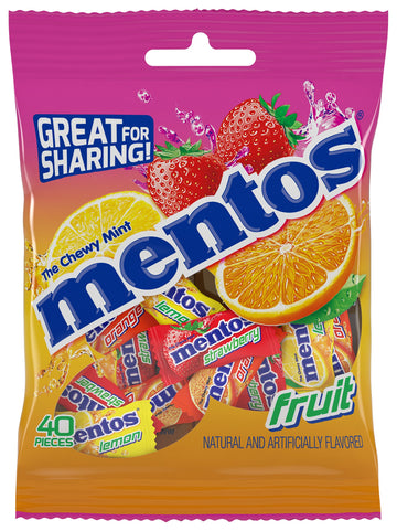 Mentos Chewy Mint Candy, Fruit, Individually Wrapped 40 Piece Bulk Peg Bag