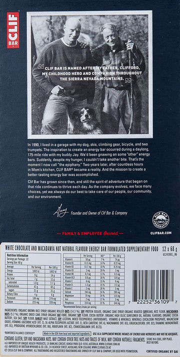 Clif Bars: White Chocolate Macadamia, 2.4 Ounce (Pack Of 12)