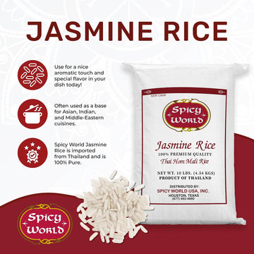 Spicy World Jasmine Rice 10 Pound Bag - Thai Hom Mali Premium Variety ~ By Spicy World