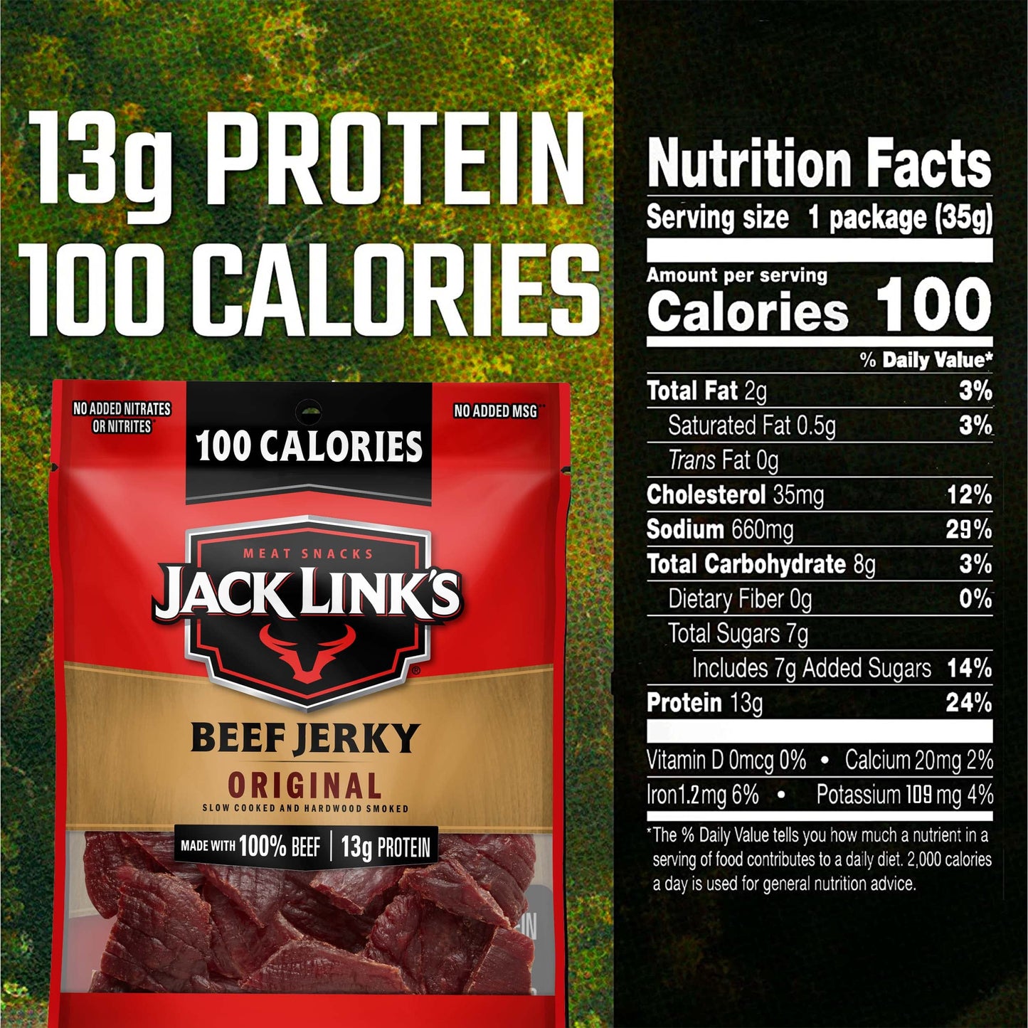 Jack Link'S Beef Jerky, Original - Flavorful Meat Snack For Lunches, 13G Protein And 100 Calories, Made With 100% Beef - No Adde