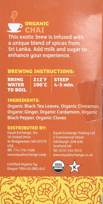 Equal Exchange Organic Chai, 20 Count (Pack Of 3)