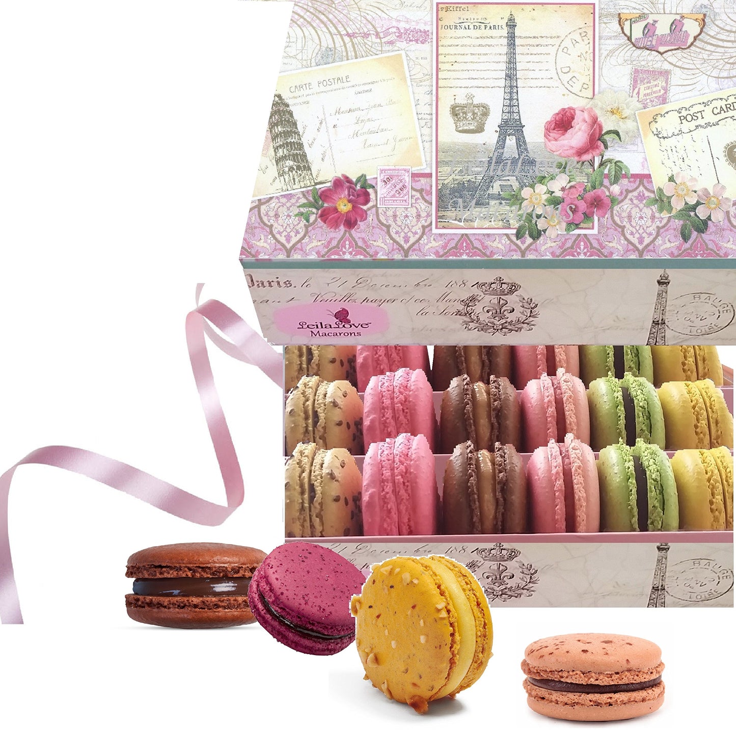 Leilalove Macarons - Paris18 Macarons With Dozen Flavors - Box Varies In Color