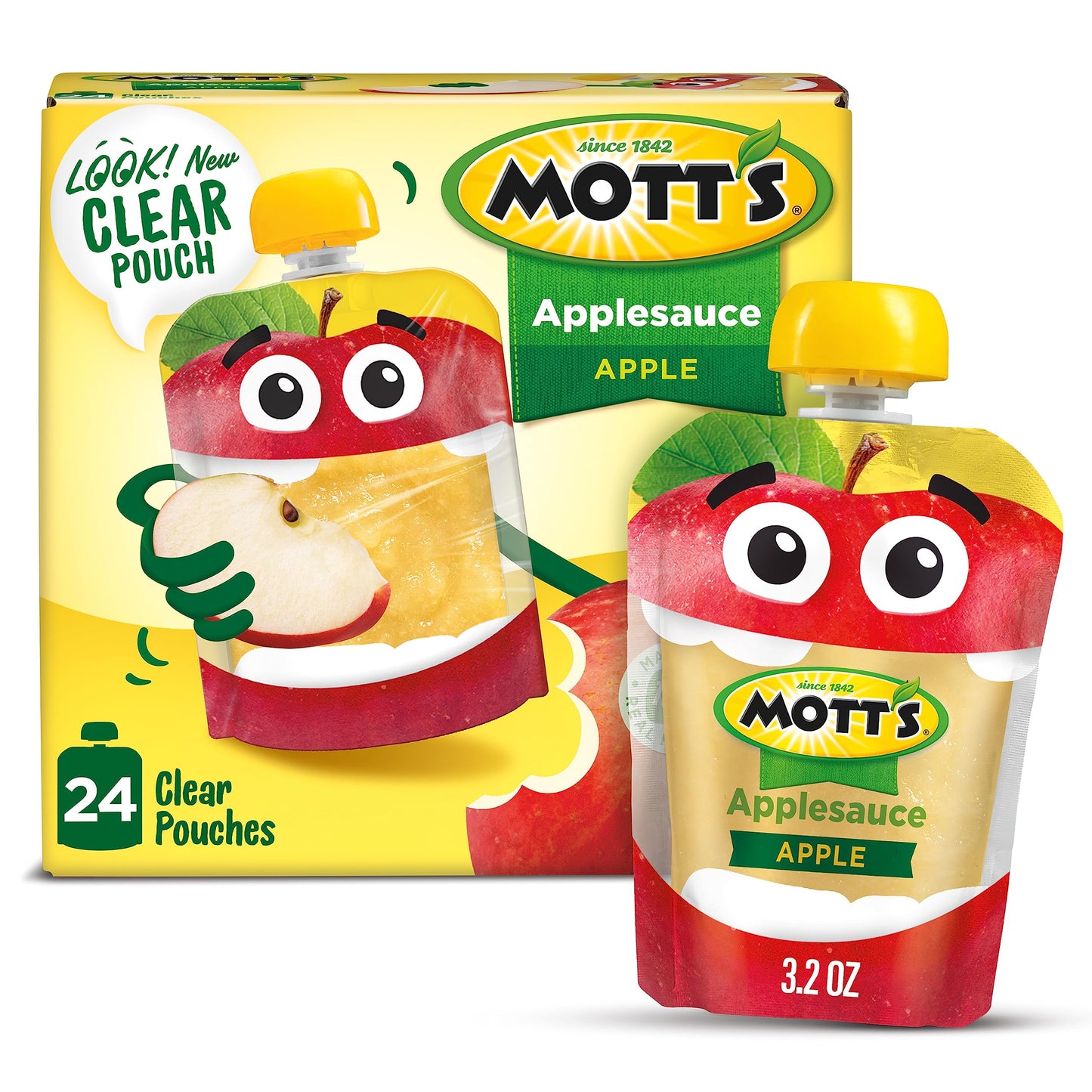 Mott'S Applesauce, 3.2 Oz Clear Pouches, 24 Count (6 Packs Of 4), No Artificial Flavors, Good Source Of Vitamin C, Nutritious Op