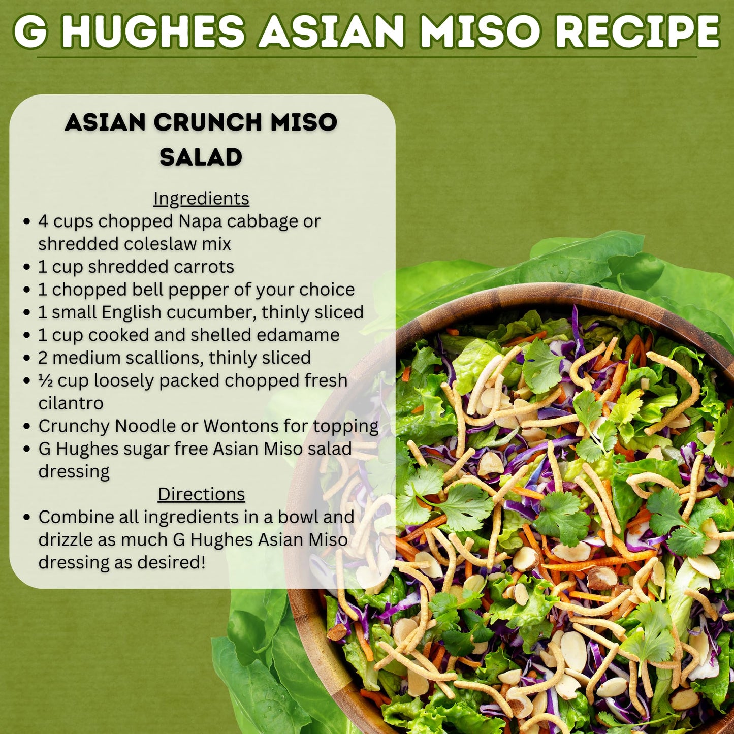G Hughes Sugar Free Asian Miso Dressing - Asian Salad Dressings, Asian Dressings, Gluten Free Salad Dressings, Miso Salad Dressing - 12 Oz. (3-Pack)