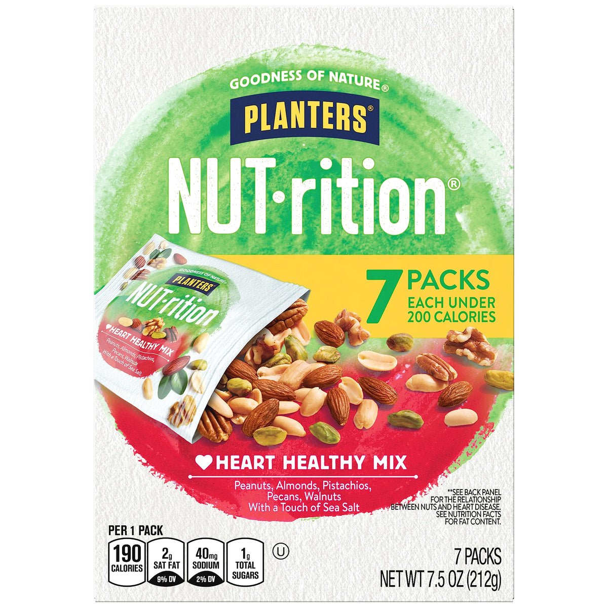 PLANTERS NUTrition Heart Healthy Mix with Walnuts, 7.5 oz Box (Contains 7 Individual Pouches) OntheGo/ Work/School Snack an