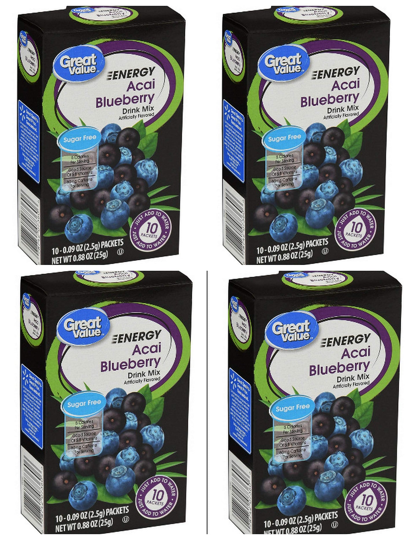Getgal Sugar-Free Drink Mix, Acai Blueberry Flavor, 40 Packets (10 Count x 4 Boxes)