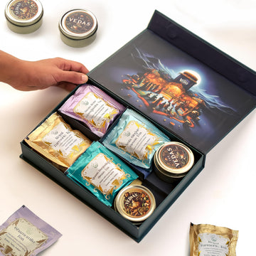 THE VEDAS Assorted Tea Sampler Gift Set | 10 Exotic Flavours | Premium Cotton Teabags | Festival of Teas