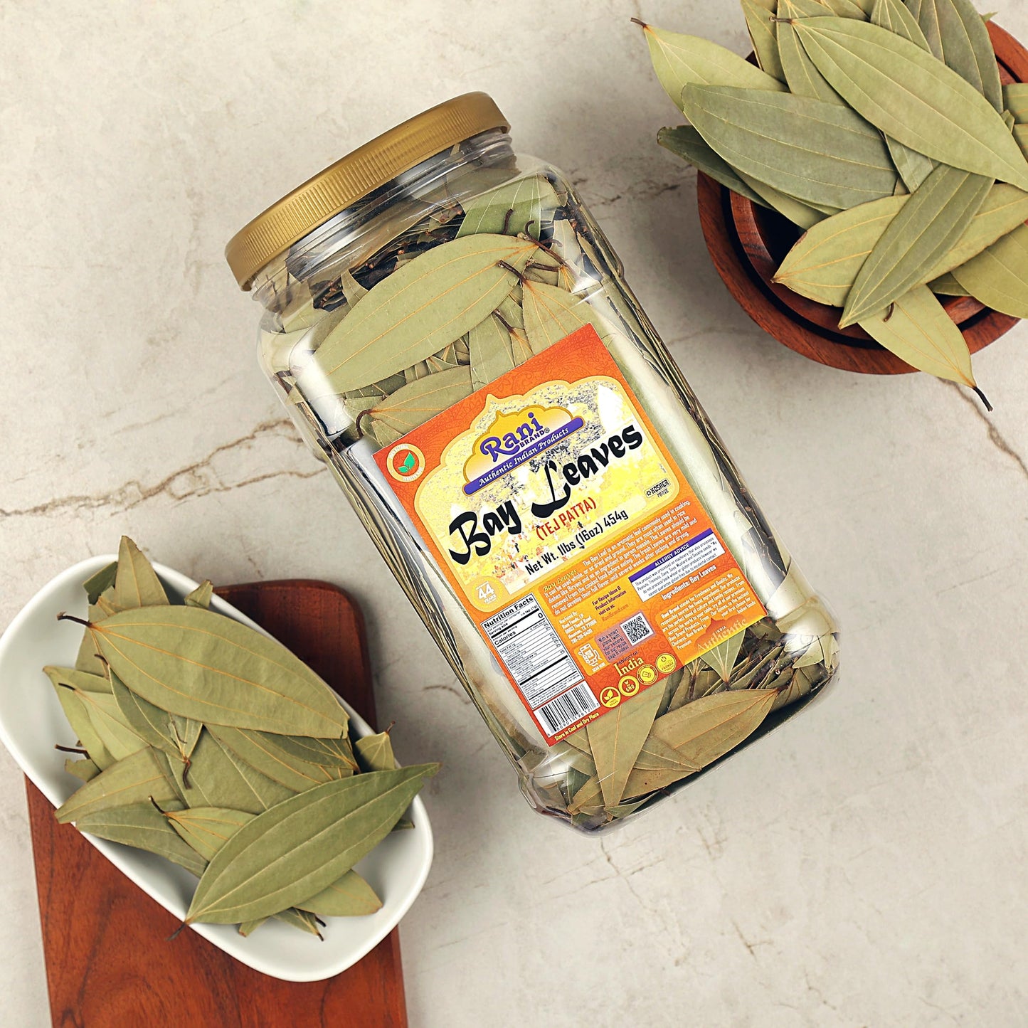 Rani Bay Leaf (Leaves) Whole Spice Hand Selected Extra Large 16Oz (1Lb) 454G Bulk Pet Jar ~ All Natural | Gluten Friendly | Non-Gmo | Kosher | Vegan | Indian Origin (Tej Patta)