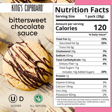 Kings Cupboard Bittersweet Chocolate Sauce - The Perfect Hot Fudge Sauce For Topping Ice Cream & Desserts, Chocolate Coffee Drizzle, Baking, Fondue, Ganache - Gluten-Free, Kosher, All Natural 10 Oz