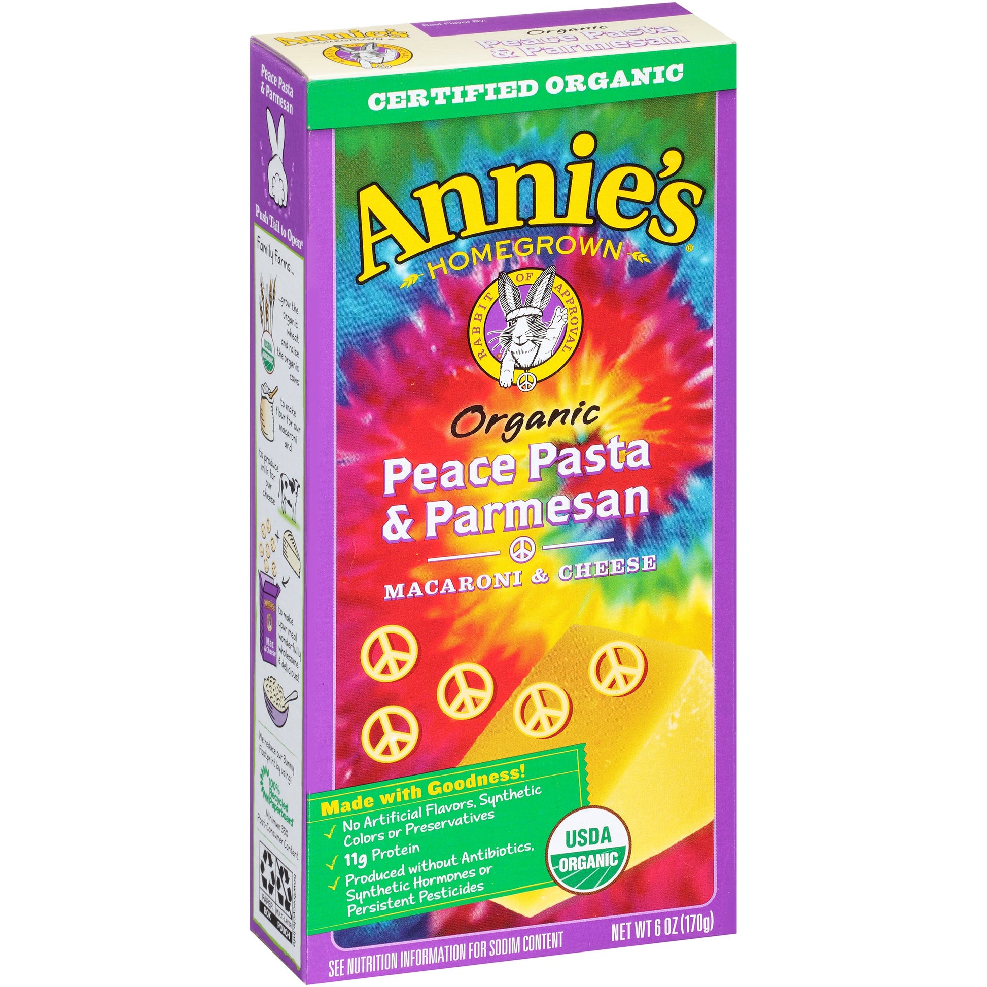 Annie'S Homegrown Macaroni And Cheese Peace Pasta And Parmesan Organic, 6 Ounce