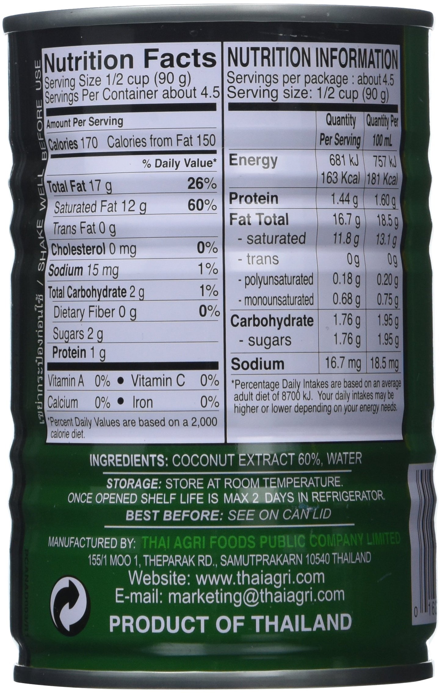AROY-D Coconut Milk 13.5 Oz Can (Pack of 6)