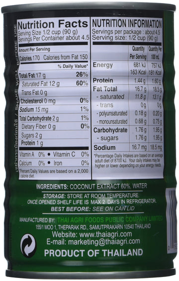 AROY-D Coconut Milk 13.5 Oz Can (Pack of 6)