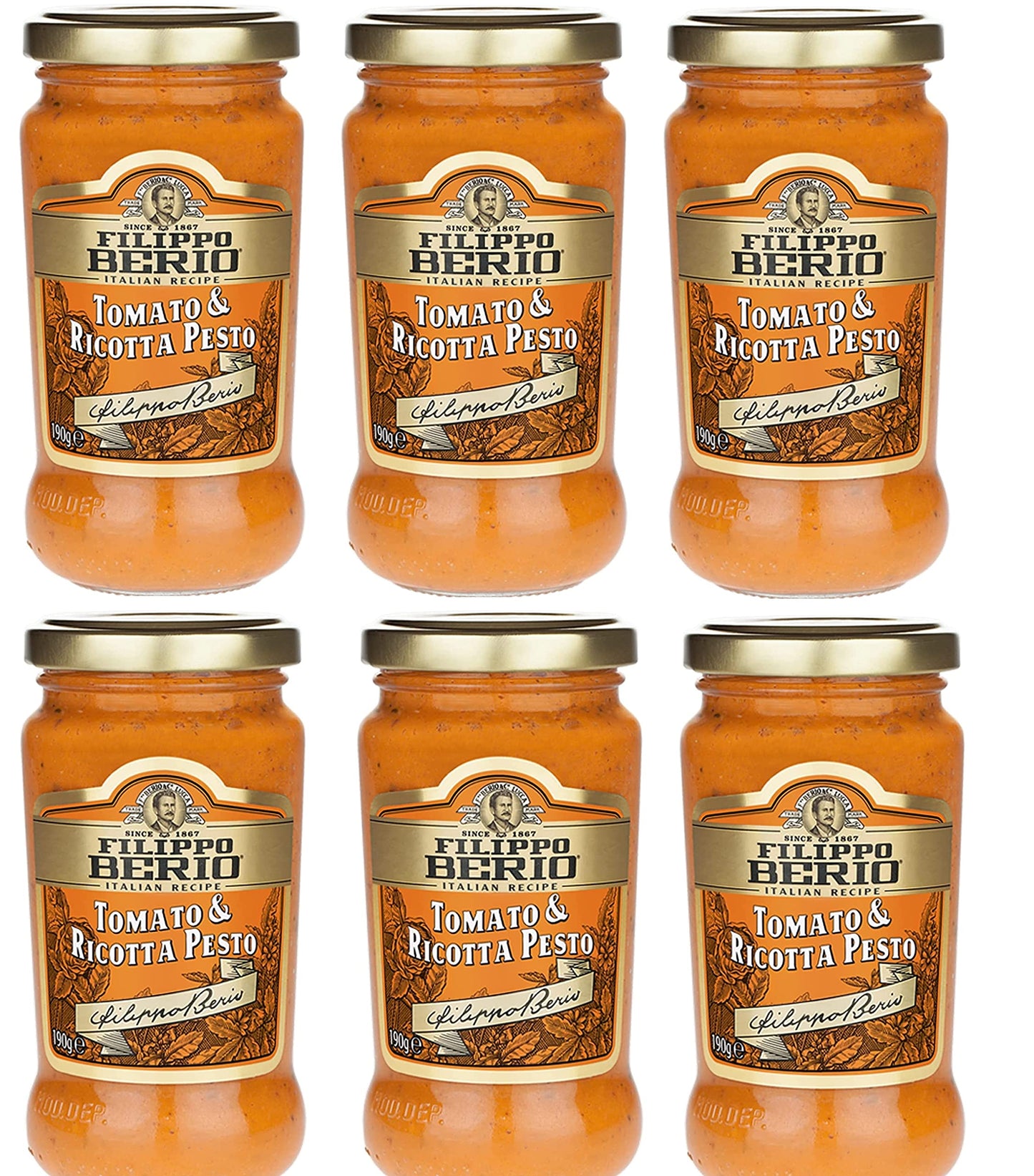 Filippo Berio Pesto, Tomato & Ricotta, 6.7 Ounce Glass Jar, Pack of 6