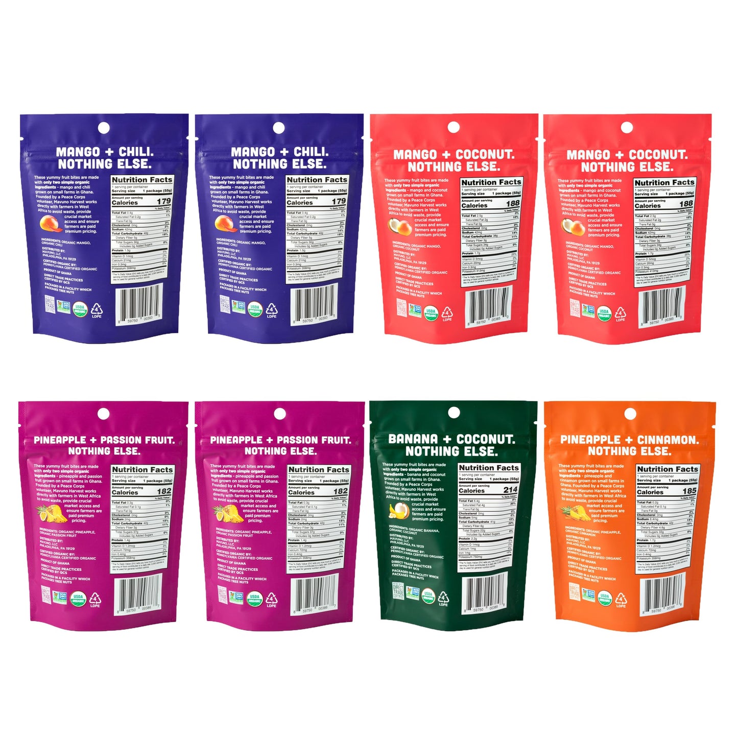 Mavuno Harvest Organic Fruit Snacks - Chewy Fruit Bites - Fiber-Rich - 1.94 oz, Pack of 8