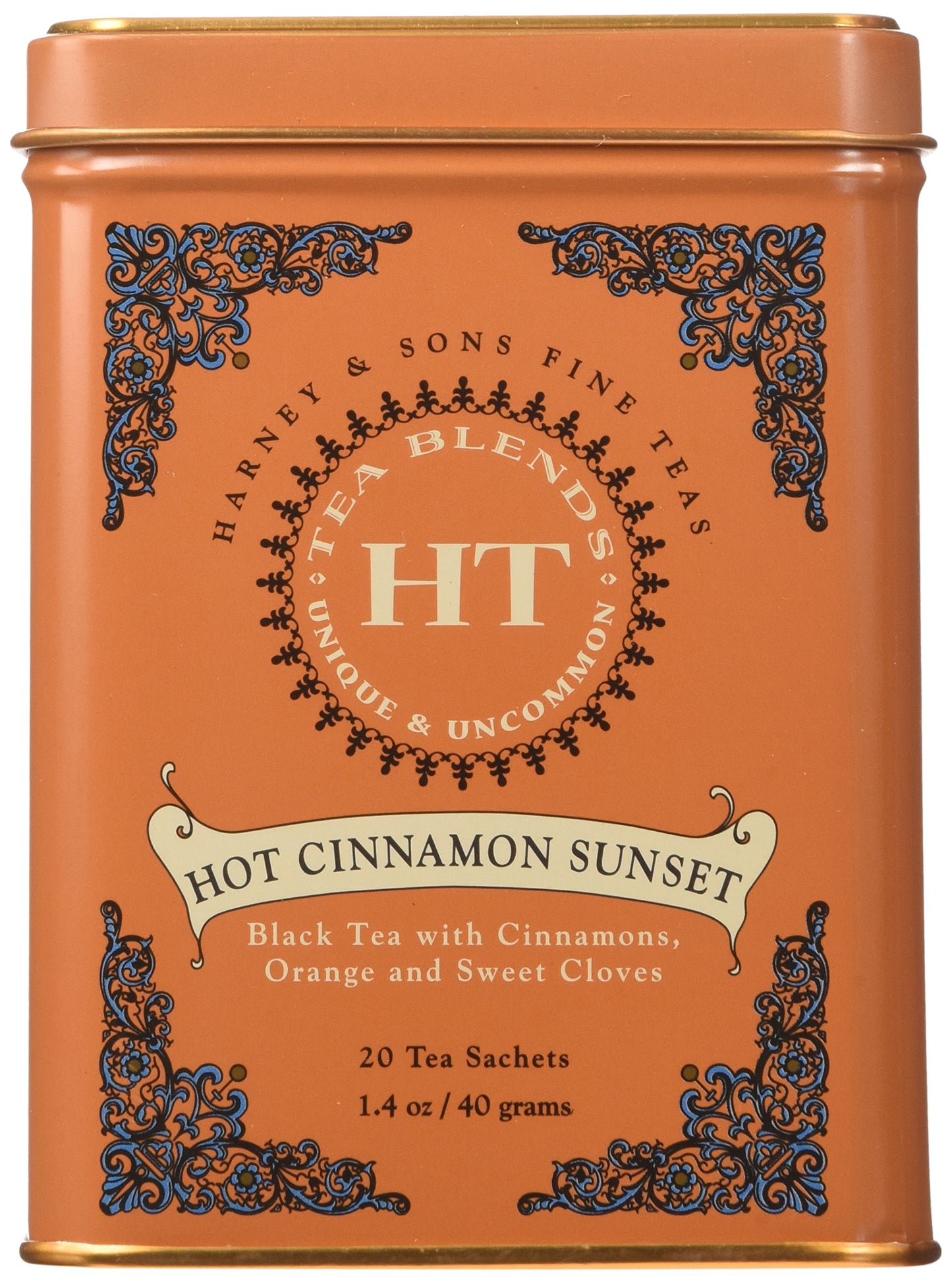 Harney & Sons Caffeinated Hot Cinnamon Sunset Black Tea With Orange And Cloves Tin, 20 Count, Pack Of 3