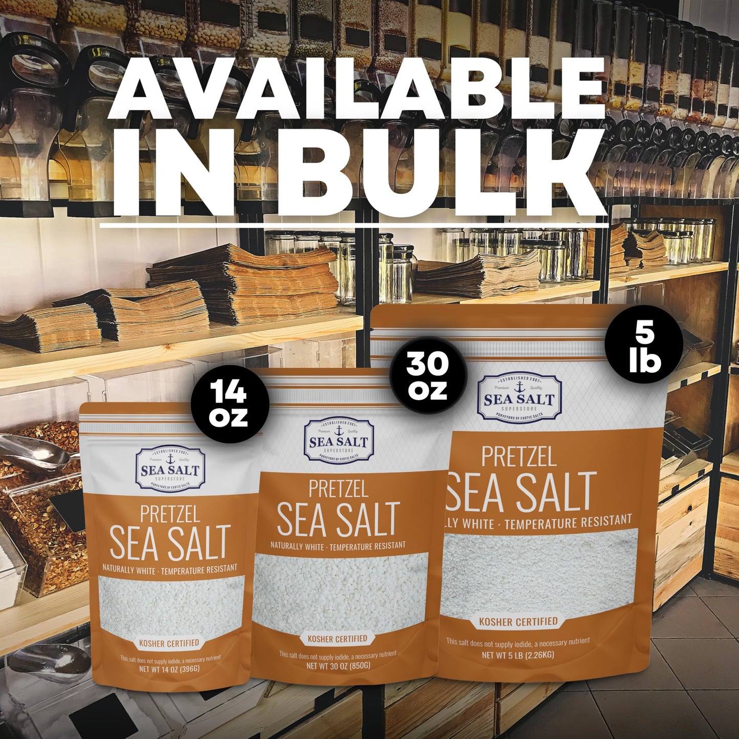 Sea Salt Superstore Coarse Sea Salt for Pretzels, 14 oz Bag, All Natural