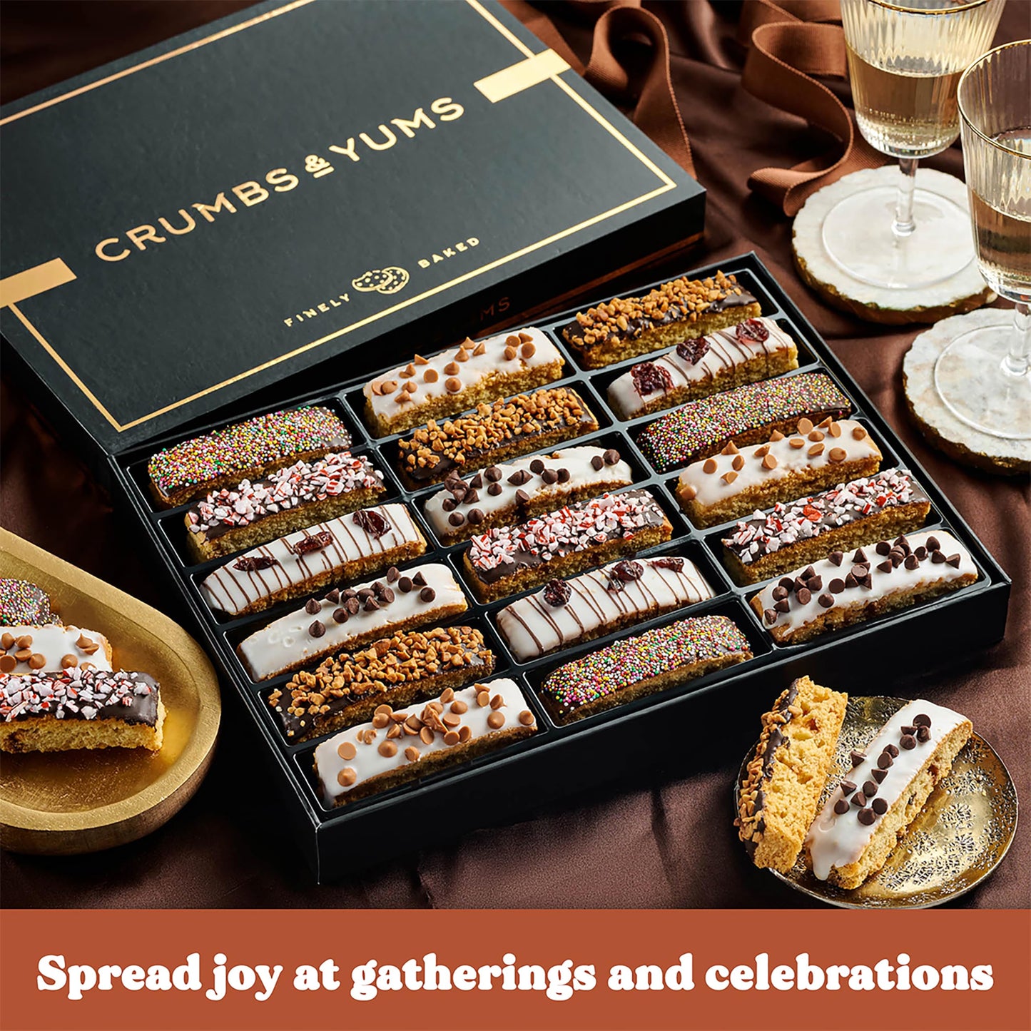 Mothers Day Cookies Gift Basket - 18 Gourmet Chocolate Covered Biscotti With Assorted Toppings - Assorted Food Gift Box For Fath