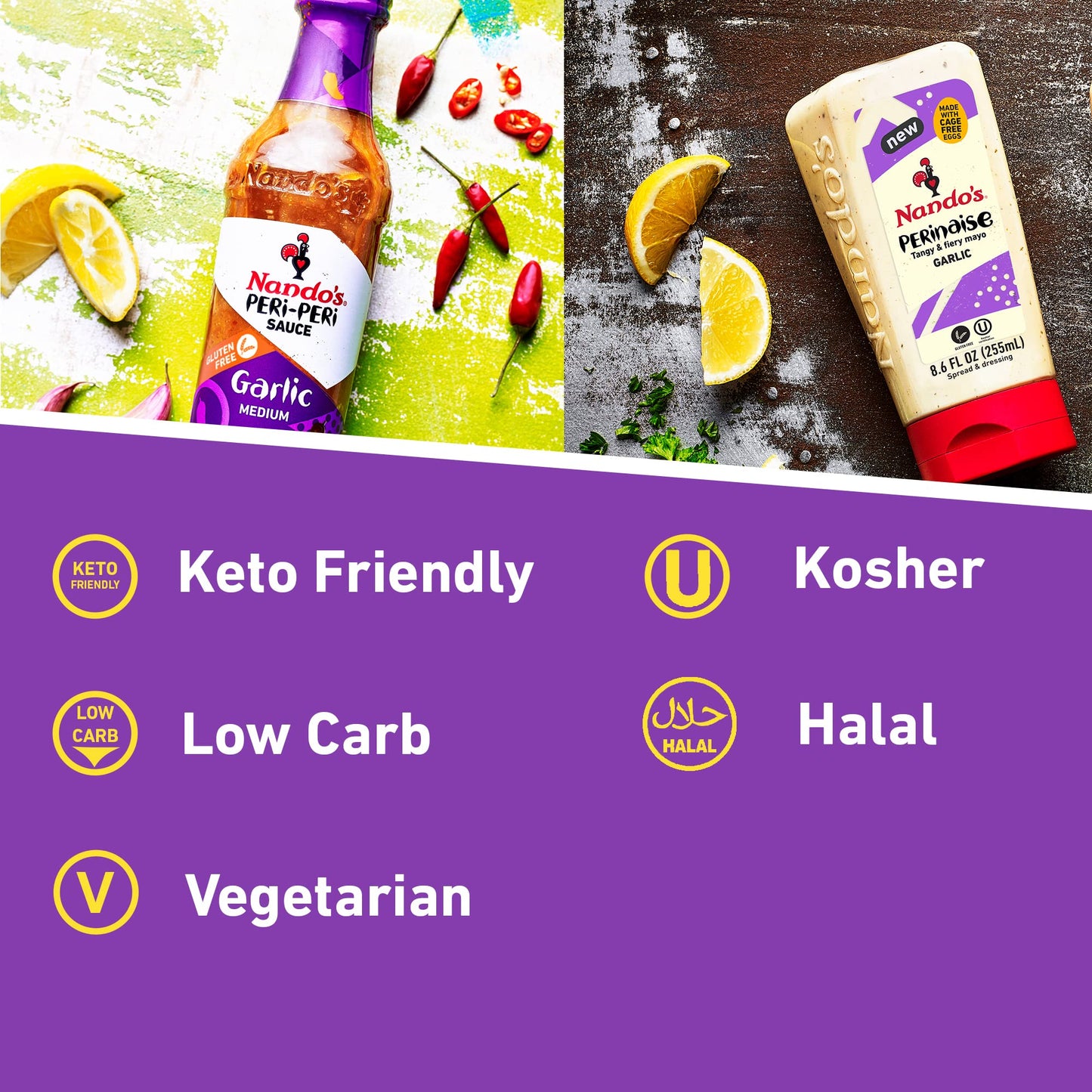 Nandos PERi PERi Garlic Sauce - Spicy Sauces, Seasoning or Marinade for Wings, Meat, Fish or Veg - Non-GMO, No MSG, Gluten Free