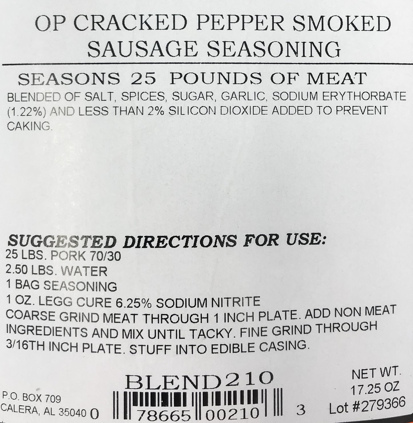 AC Legg Smoked Sausage Seasoning with Cure, ed Pepper, 17.25 Ounce, 1.07 Pound Pack