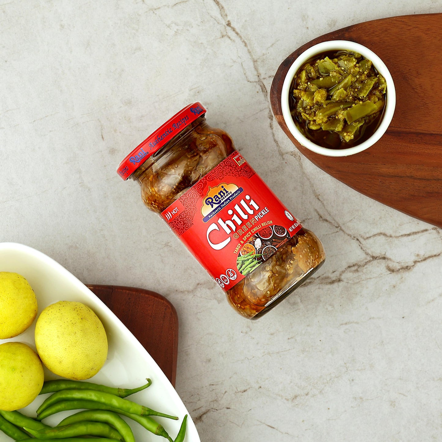 Rani Green Chilli Pickle Achar, Vegan & Gluten Free, 10.5oz (300g) Glass Jar, Spicy Indian Relish
