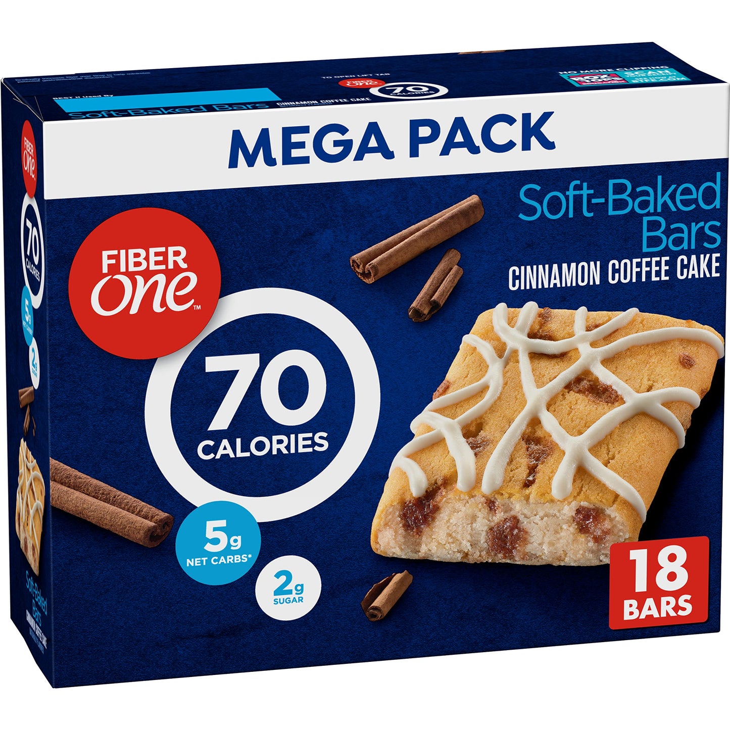 Fiber One 70 Calorie Soft-Baked Bars, Cinnamon Coffee Cake, 18 Ct