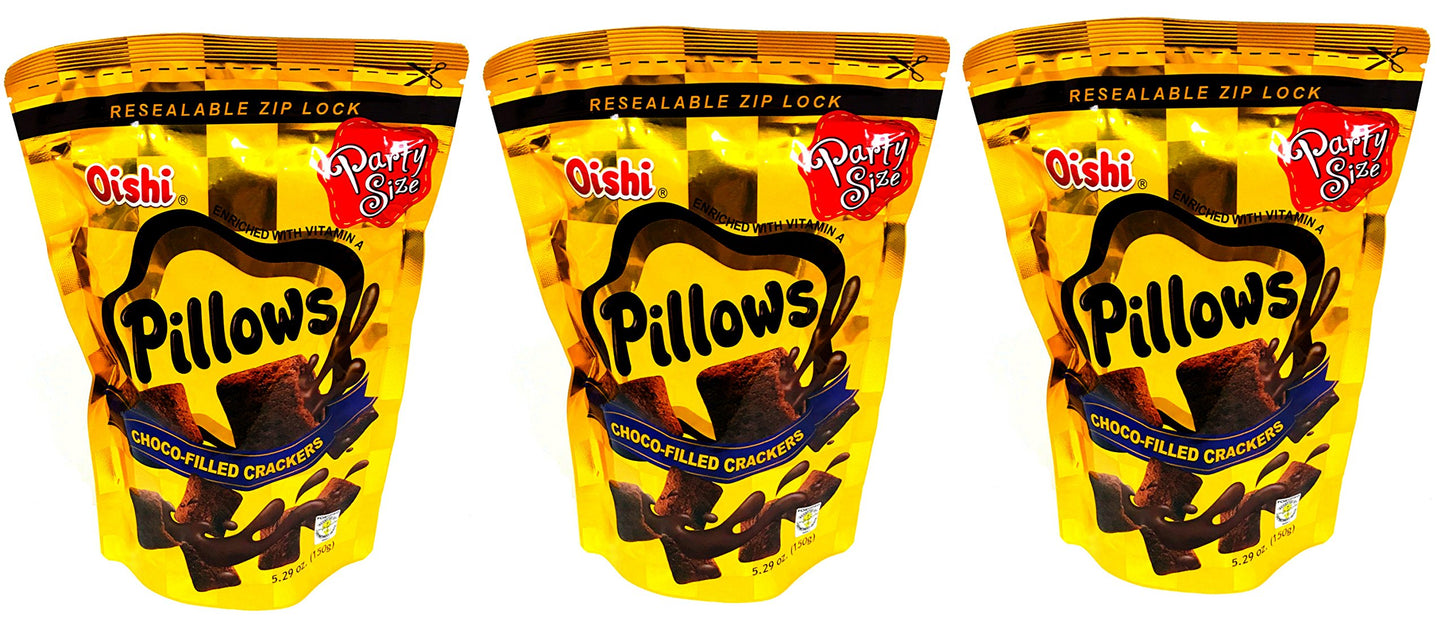 Oishi Pillows Choco-Filled Crackers Party Size, 5.29 Oz, 3 Packs