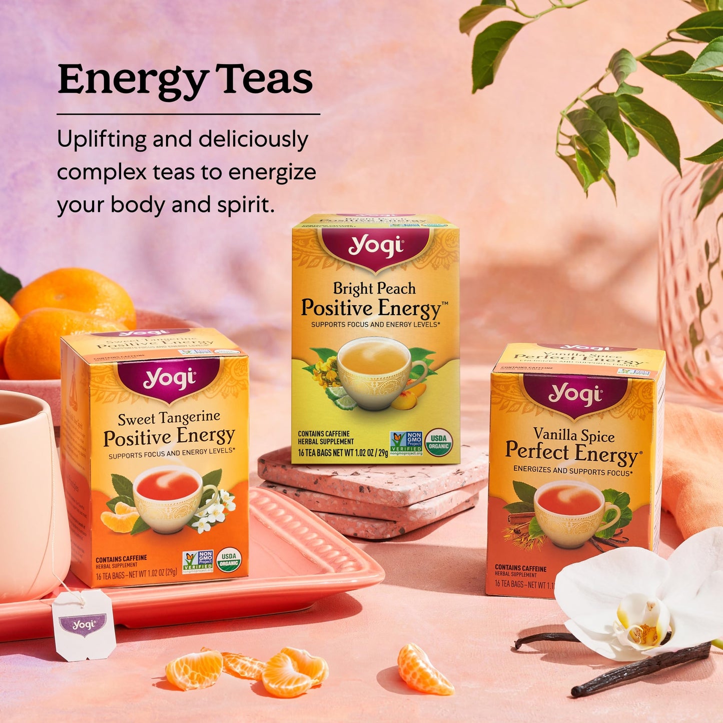 Yogi Tea Energy Variety 3 Pack-Organic Sampler-Includes Bright Peach Positive Energy, Sweet Tangerine Positive Energy & Vanilla