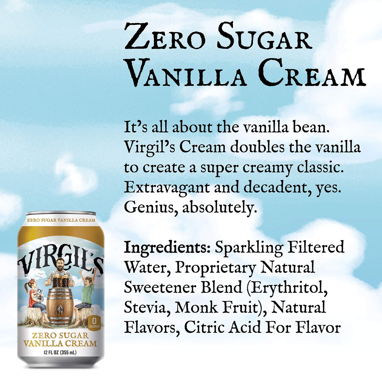 Virgils, Zero Sugar Vanilla Cream, Great Tasting Zero Calorie Keto Friendly Soda (6 - 12oz cans)