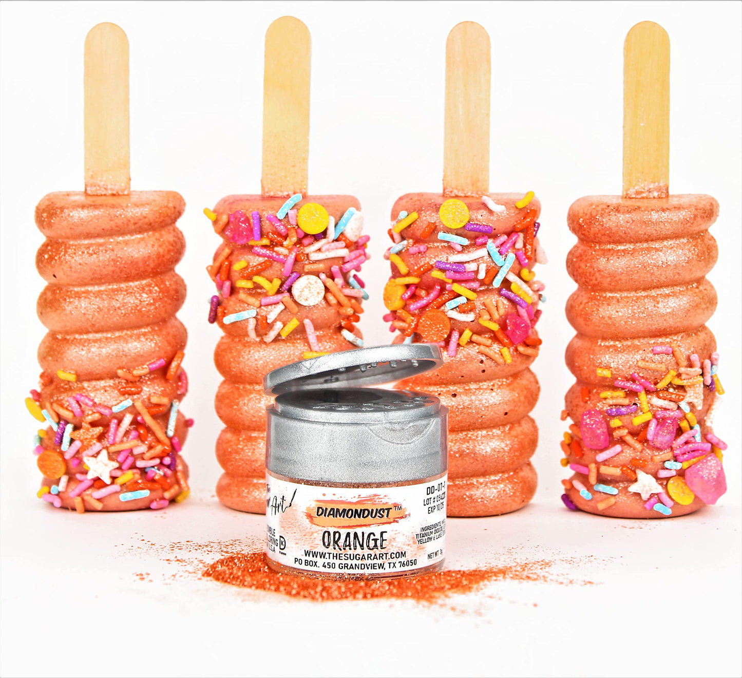 Orange Edible Glitter for Drinks, Cocktails, Cake Decorating, Strawberries, Chocolates & More | No Taste | 4g | 100% Food-Safe |