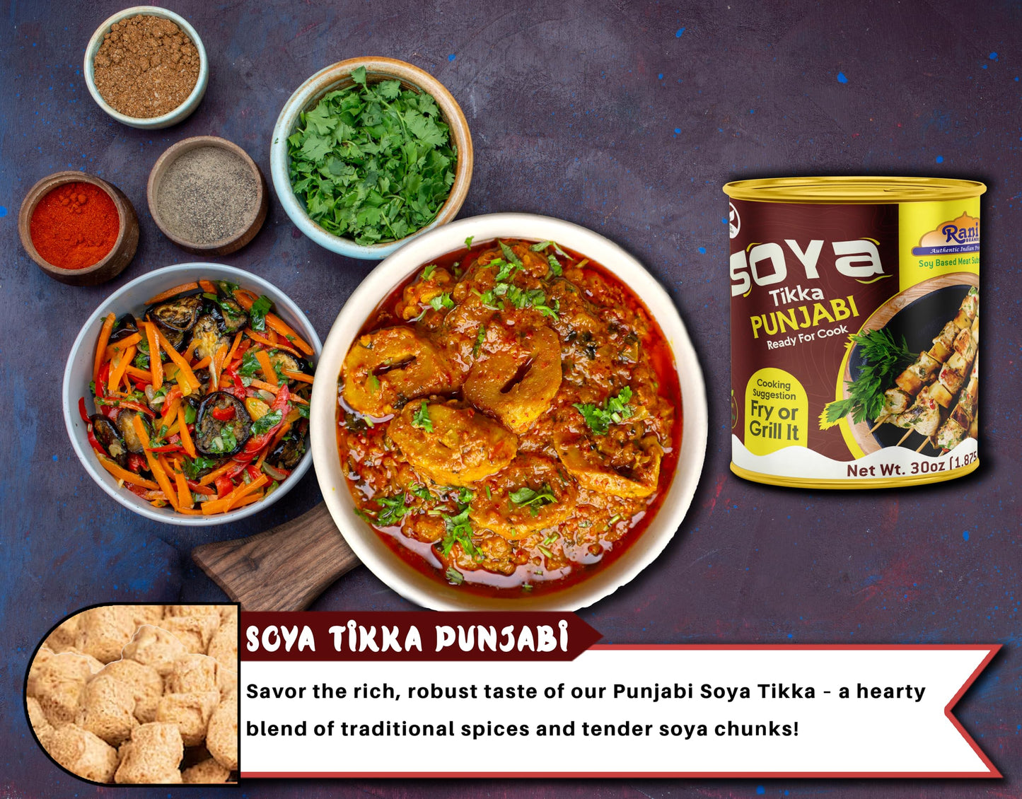 Rani Soya Tikka Punjabi 30Oz (1.875Lbs) 850G, Pack Of 2, Ready For Cook ~ Easy Open Lid | All Natural | Vegan | No Colors | Non-