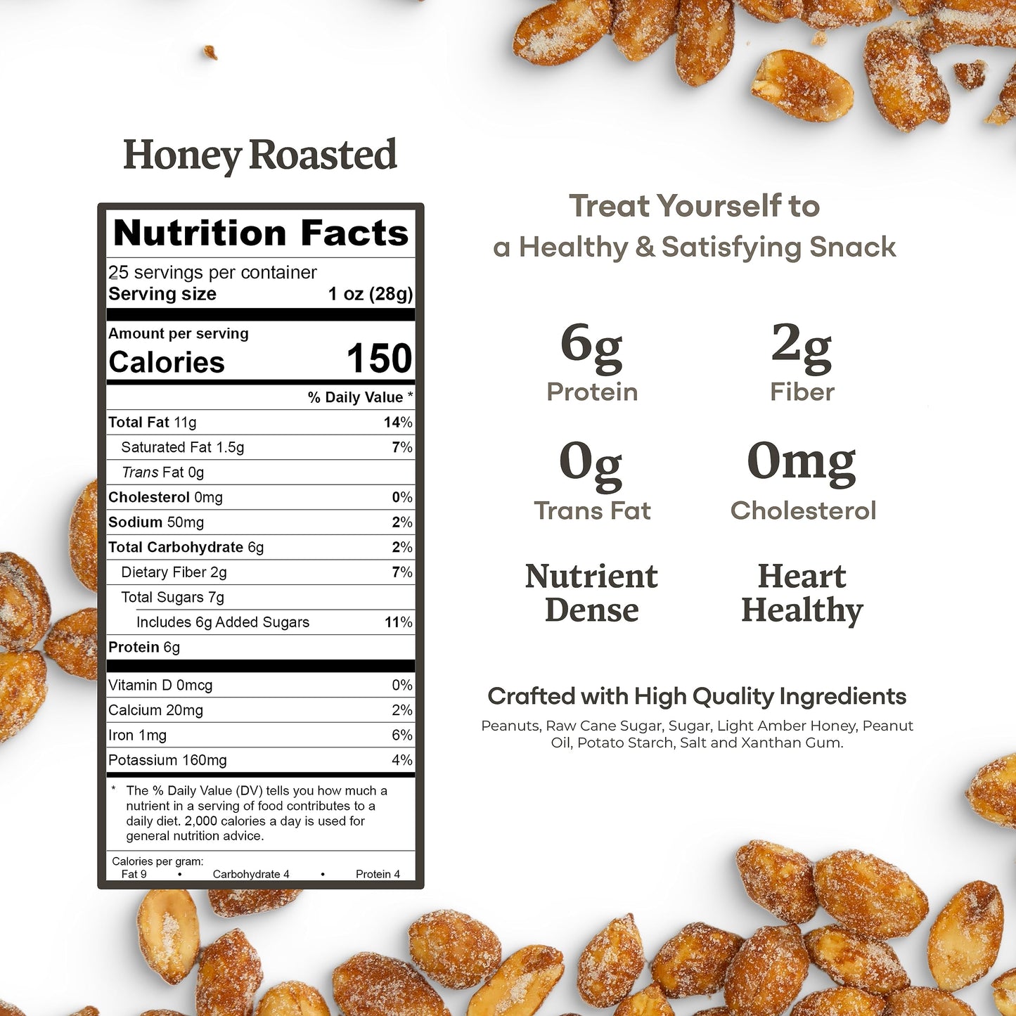 Belmont Peanuts Gourmet Honey Roasted Peanuts, 25 oz, 8 Simple Ingredients, No Preservatives, 6g Protein Snack