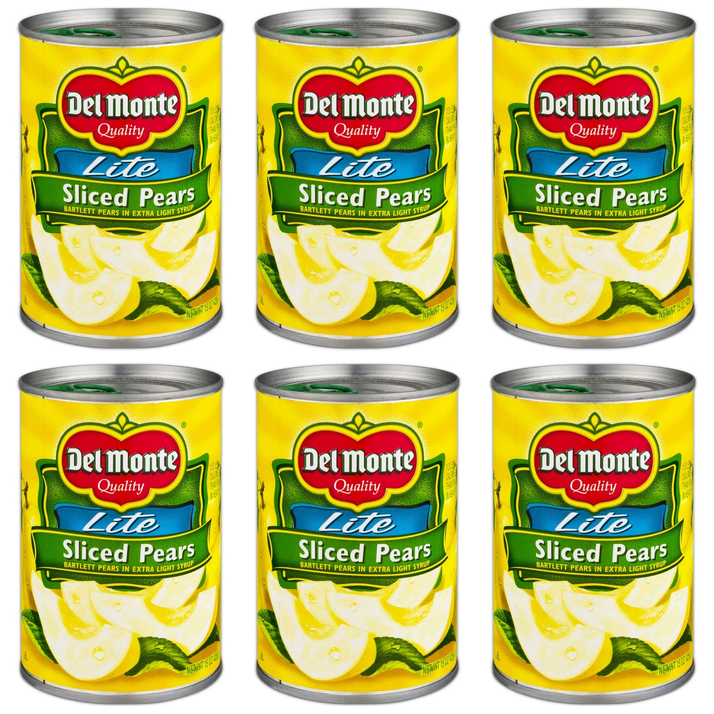 Del Monte Lite Sliced Pears (Bartlett) In Extra Light Syrup 15Oz Can (Pack Of 6)