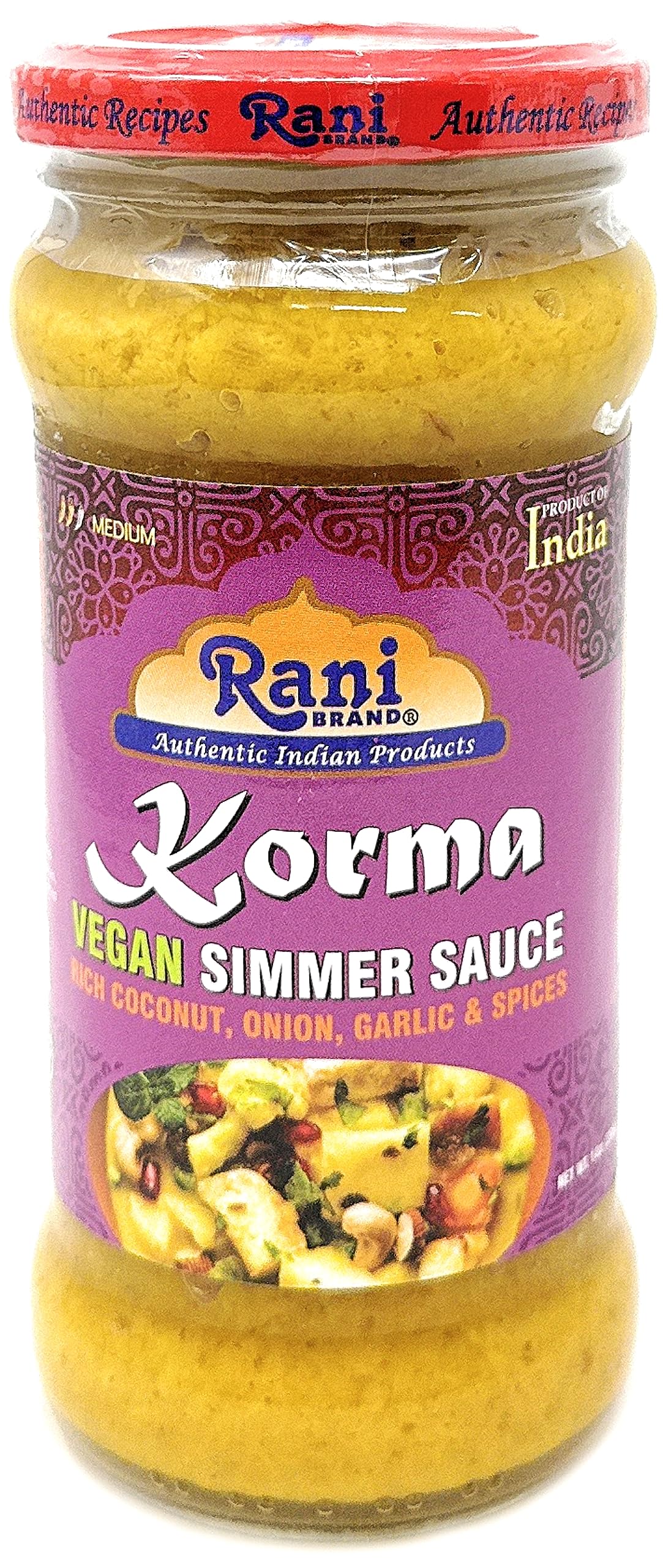 Rani Korma Curry Vegan Simmer Sauce (Rich Coconut, Onion, Garlic & Spices) 14Oz (400G) Glass Jar, Pack Of 5 +1 Free ~ Easy To Us