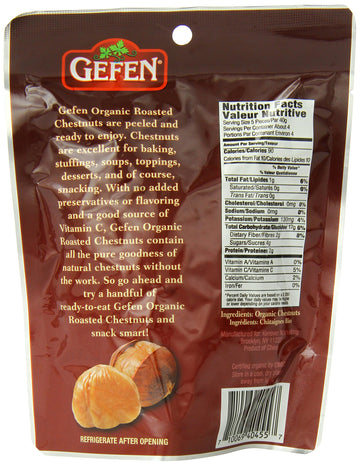 Gefen Organic Whole Peeled and Roasted Chestnuts, 5.2oz (6 Pack) | Chestnuts Peeled and Ready to Eat | Great for Cooking & Bakin