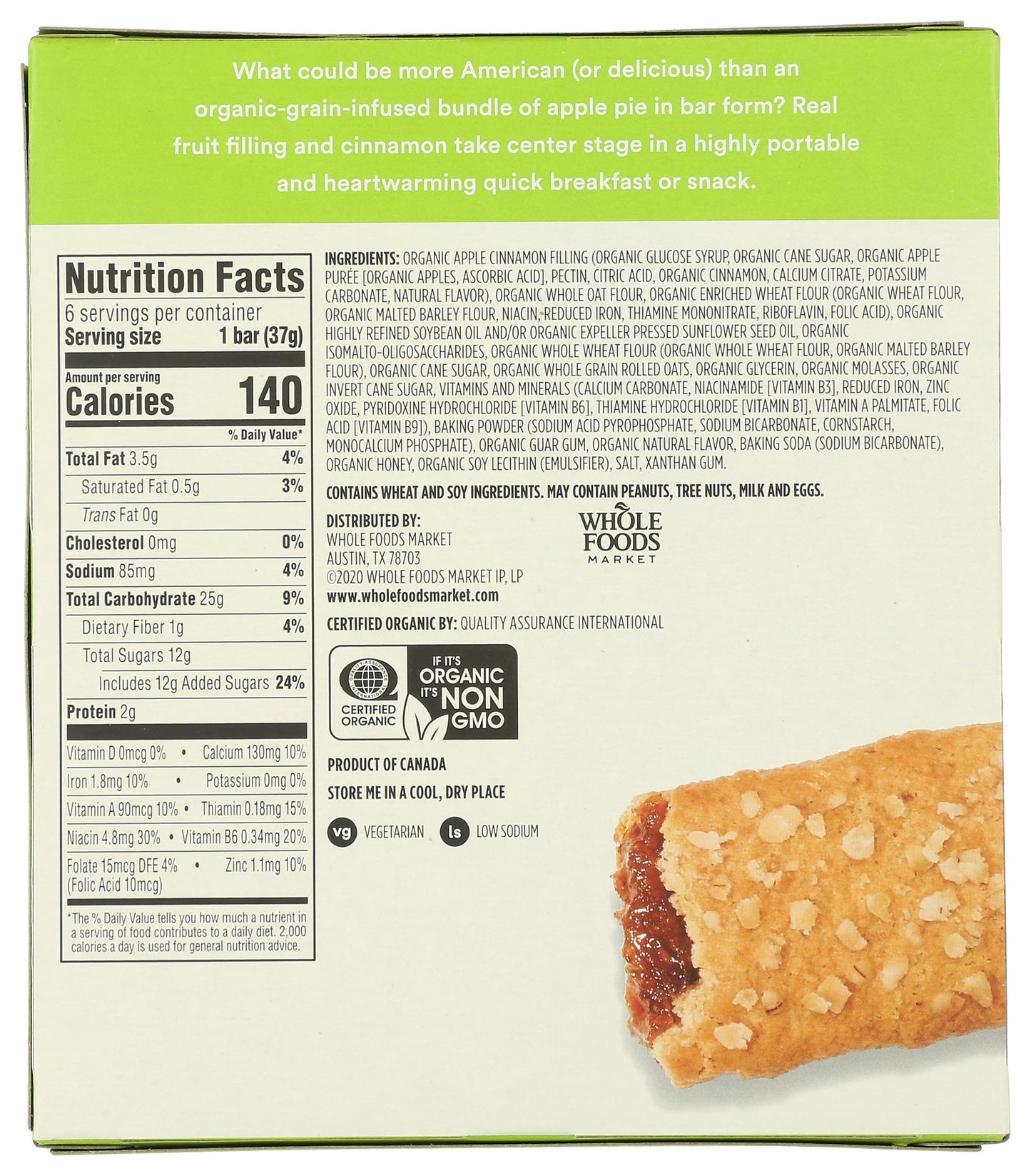 365 By Whole Foods Market, Organic Apple Cereal Bar 6 Count, 7.8 Ounce